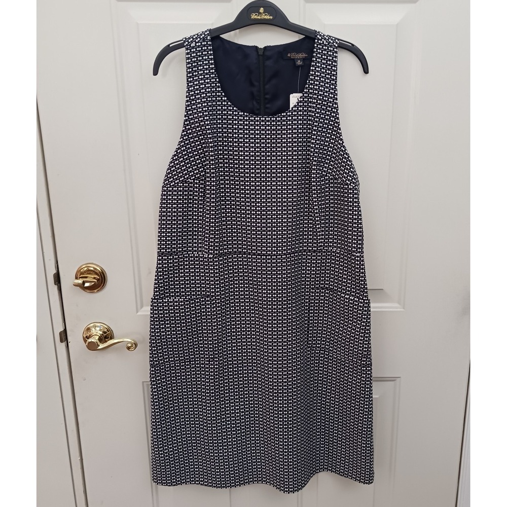 New Brooks Brothers Navy Blue White Sleeveless Lined Dress Size 14 Career